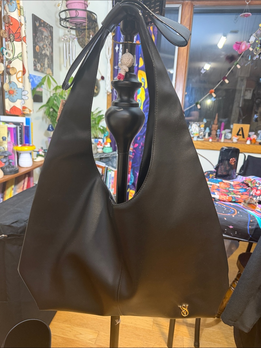 Victoria's Secret Black Hobo Shoulder Bag with Gold Logo